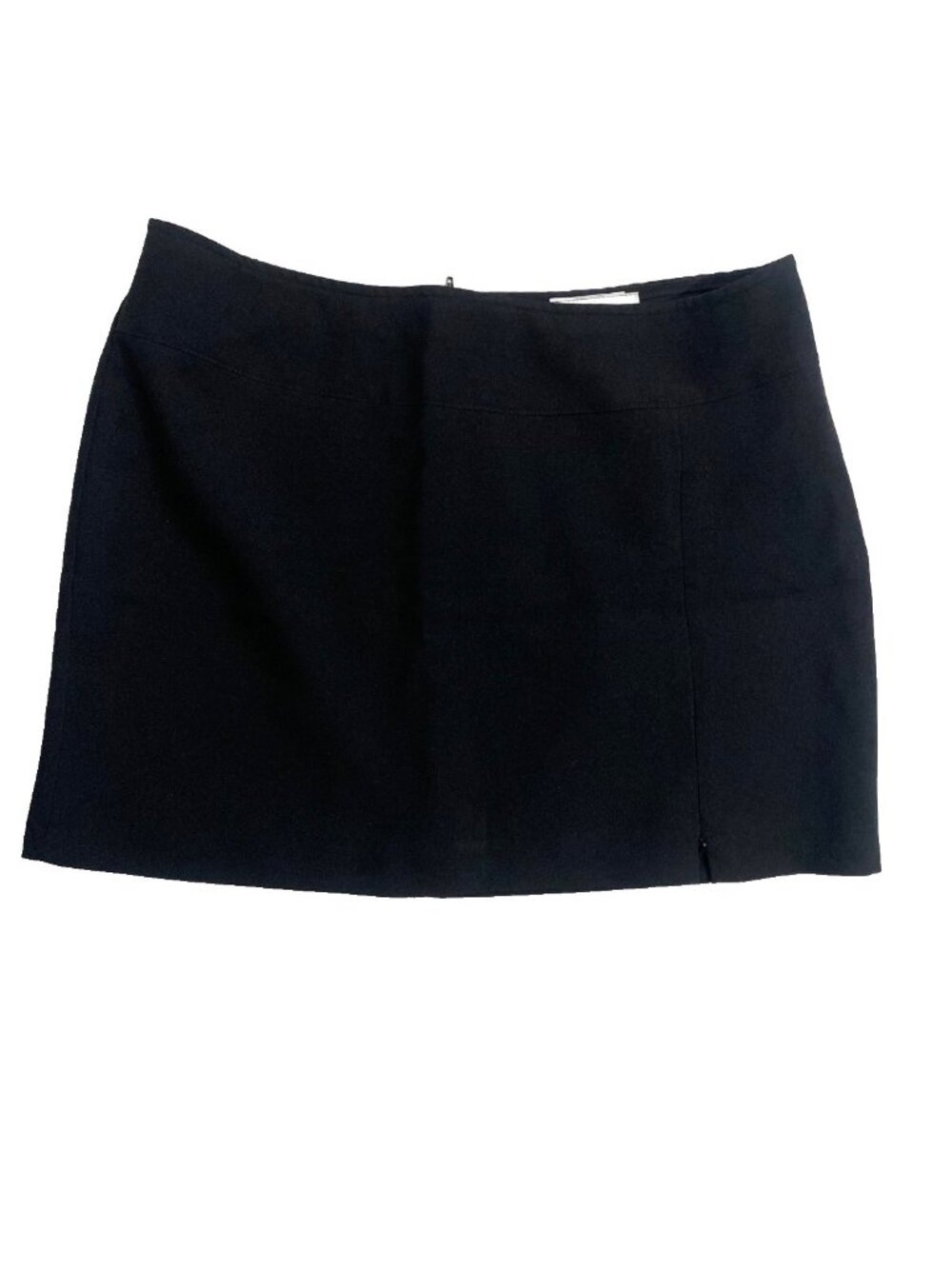 VINTAGE Y2K Black Mini Skirt Zipper Slit 16 Minimalist 90s Style OfficeWear Goth